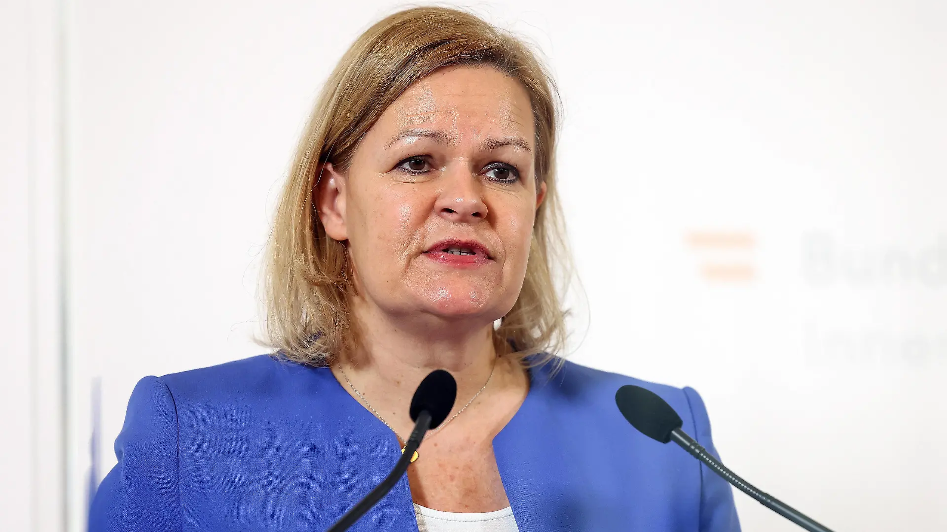 20220221 Press conference on the International Repatriation Ministerial Conference in Vienna VIENNA, AUSTRIA - FEBRUARY 21: Federal Minister of the Interior and Home Affairs Nancy Faeser SPD at Press conference - on the International Repatriation Ministerial Conference in Vienna at Federal Ministry of the Interior on February 21, 2022 in Vienna, Austria. 220221_SEPA_10_011 Copyright: xMichaelxIndrax SEPAxMedia