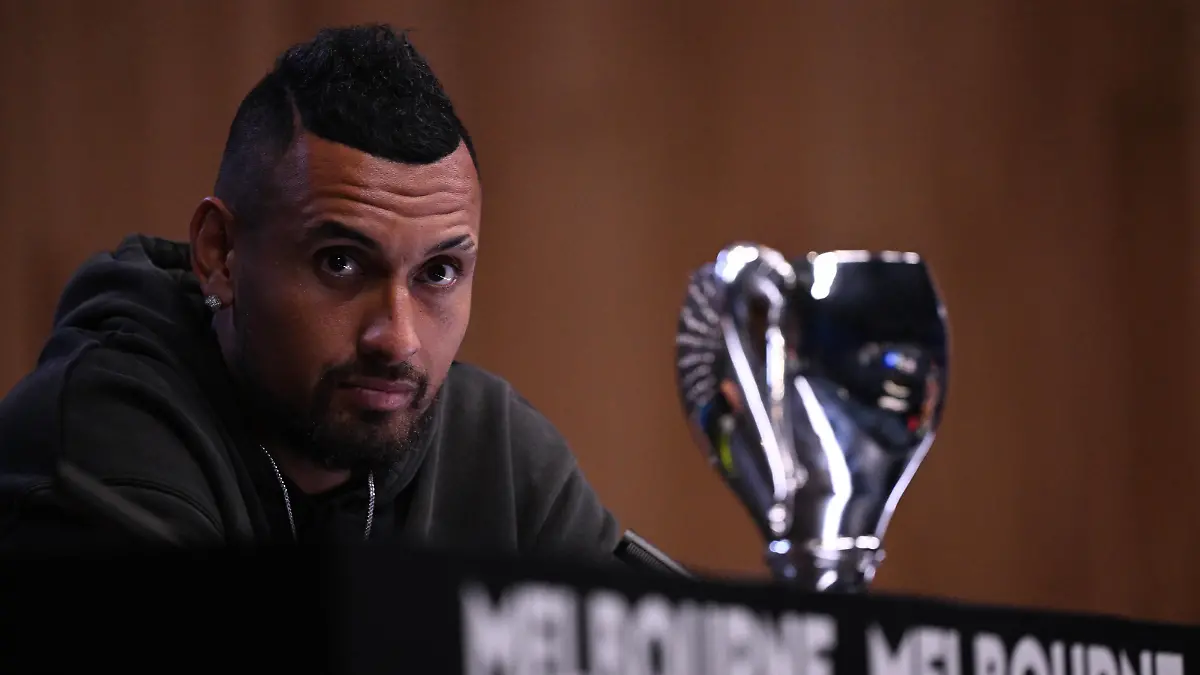 TENNIS AUSTRALIAN OPEN, Nick Kyrgios right and Thanasi Kokkinakis left of Australia during a press conference, PK, Pressekonferenz following their Mens Doubles Final win against Matthew Ebden and Max Purcell of Australia on Day 13 of the Australian Open, at Melbourne Park, in Melbourne, Sunday, January 30, 2022.  ACHTUNG: NUR REDAKTIONELLE NUTZUNG, KEINE ARCHIVIERUNG UND KEINE BUCHNUTZUNG MELBOURNE VIC AUSTRALIA PUBLICATIONxINxGERxSUIxAUTxONLY Copyright: xJAMESxROSSx 20220130001618120578 