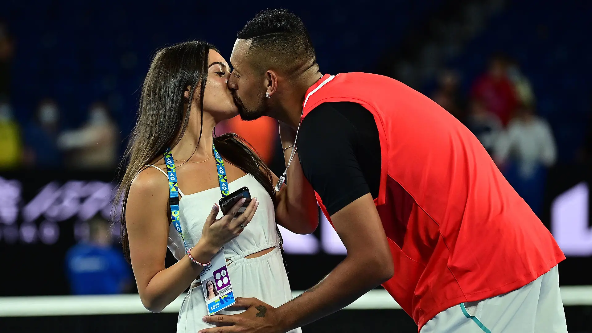 Sport Bilder des Tages TENNIS AUSTRALIAN OPEN, Nick Kyrgios with his partner Costeen Hatzi after winning the Mens doubles final with Thanasi Kokkinakis, against Matthew Ebden and Max Purcell of Australia on Day 13 of the Australian Open, at Melbourne Park, in Melbourne, Sunday, January 30, 2022. ACHTUNG: NUR REDAKTIONELLE NUTZUNG, KEINE ARCHIVIERUNG UND KEINE BUCHNUTZUNG MELBOURNE VIC AUSTRALIA PUBLICATIONxINxGERxSUIxAUTxONLY Copyright: xJAMESxROSSx 20220130001618120159