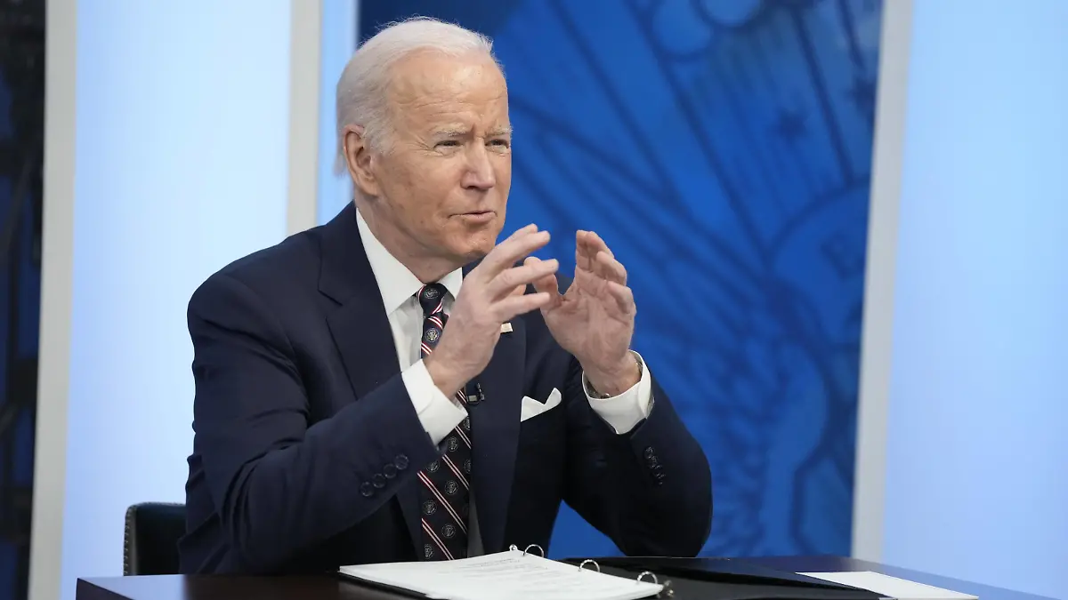 February 22, 2022, Washington, District of Columbia, USA: United States President Joe Biden hosts a virtual event announcing progress on securing critical mineral supply chains, powering clean energy manufacturing, and creating good-paying jobs in the South Court Auditorium in the Eisenhower Executive Office Building in Washington, DC on Tuesday, February 22, 2022 Washington USA - ZUMAs152 20220222_zaa_s152_022 Copyright: xChrisxKleponisx-xPoolxviaxCNPx