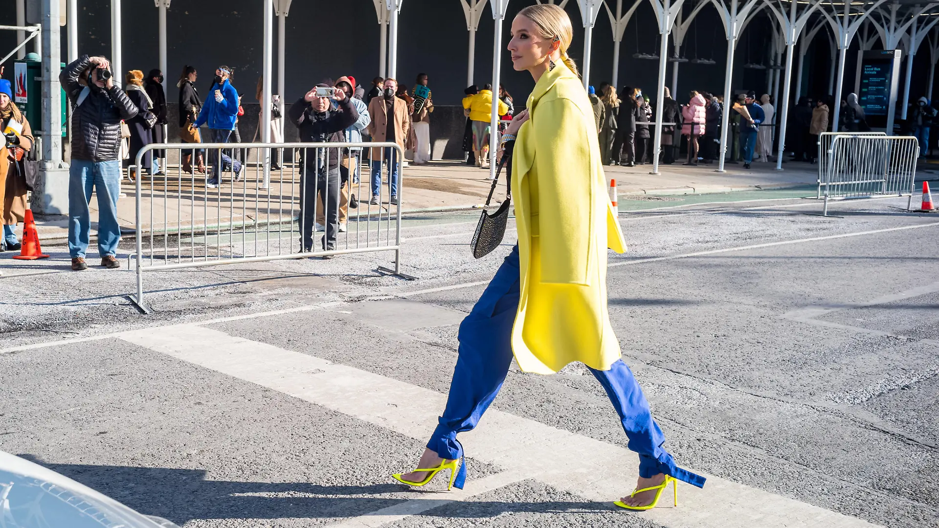 February 14, 2022, New York, New York, U.S: Fashion model LEONIE HANNE walks across Varick Street while posing for photos during Fashion Week outside of New York Fashion Week at Spring Studios in New York (Credit Image: © Brian Branch Price/ZUMA Press Wire