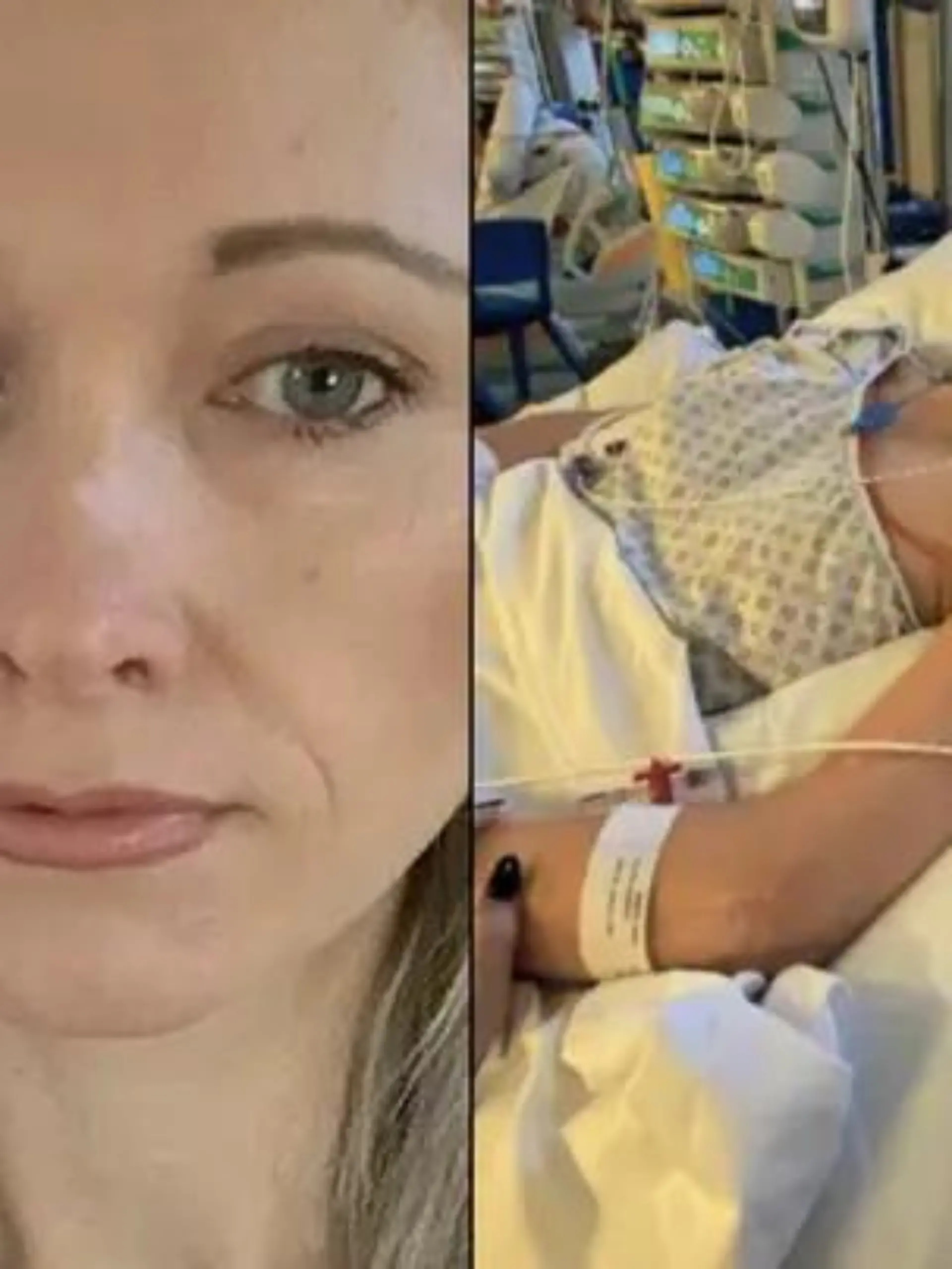 Claire Muffett-Reece während ihrer Enzephalitis-Erkrankung im Krankenbett
