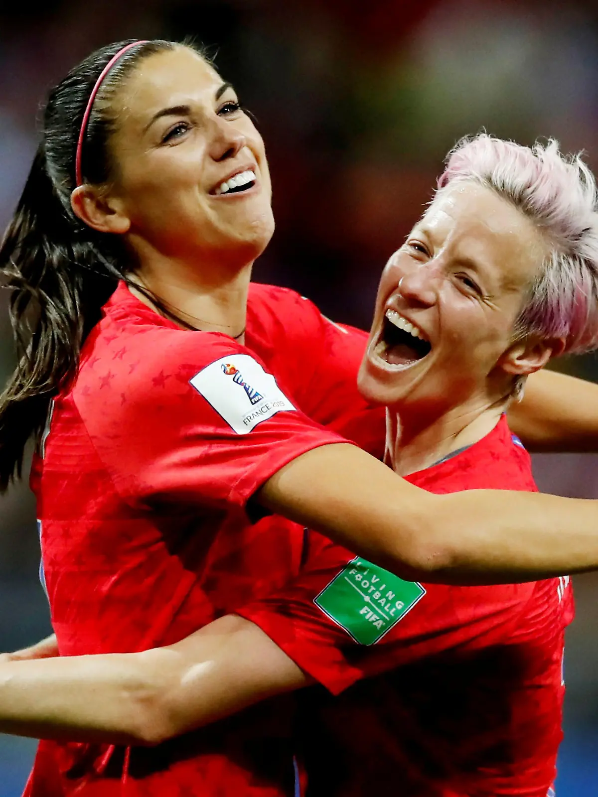 Soccer Football - Women's World Cup - Group F - United States v Thailand - Stade Auguste-Delaune, Reims, France - June 11, 2019  Alex Morgan of the U.S. celebrates scoring their twelfth goal with Megan Rapinoe  REUTERS/Christian Hartmann     TPX IMAGES OF THE DAY
