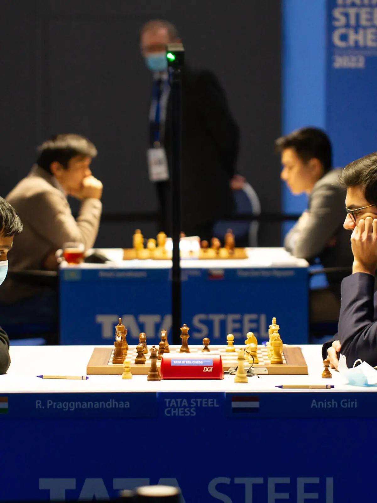 Schach, Tata Steel Chess Tournament in Wijk aan Zee 220116 -- WIJK AAN ZEE, Jan. 16, 2022 -- Anish Giri R of the Netherlands competes against Rameshbabu Praggnanandhaa of India during the Tata Steel Chess Tournament 2022 in Wijk aan Zee, the Netherlands, Jan. 15, 2022. Photo by /Xinhua SPNETHERLANDS-WIJK AAN ZEE-CHESS TOURNAMENT 2022 SylviaxLederer PUBLICATIONxNOTxINxCHN