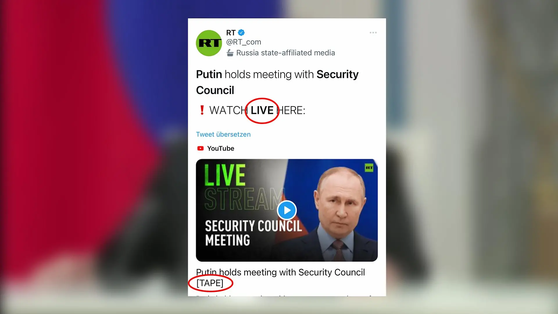 Live oder doch Aufzeichnung? Russia Today scheint sich selbst nicht sicher zu sein.