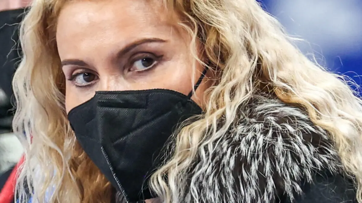 BEIJING, CHINA - FEBRUARY 17, 2022: Team ROC Figure skating, Eiskunstlauf coach Eteri Tutberidze is seen during the women s free skating programme at the Capital Indoor Stadium at the 2022 Winter Olympic Games, Olympische Spiele, Olympia, OS Sergei Bobylev/TASS PUBLICATIONxINxGERxAUTxONLY TS123D66
