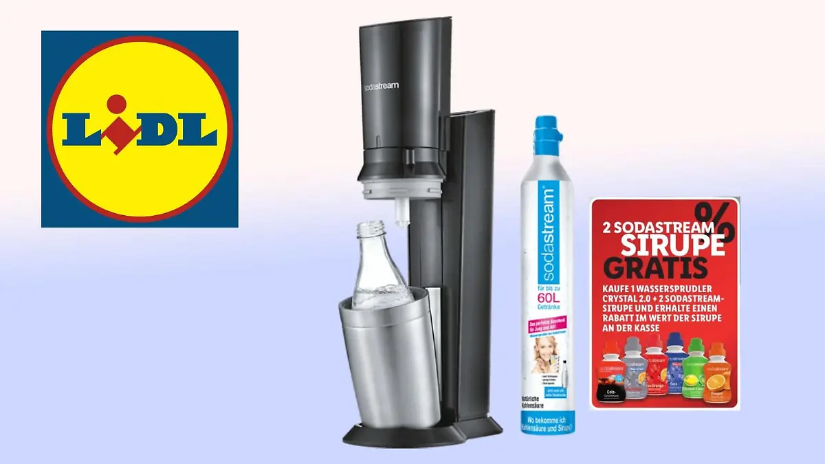 Der Wassersprudler Sodastream Crystal mit Lidl Logo.