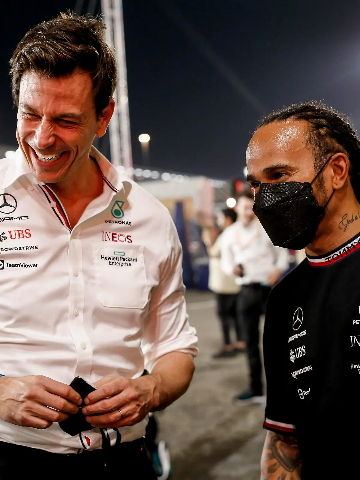 Toto Wolff (AUT, Mercedes-AMG Petronas F1 Team), #44 Lewis Hamilton (GBR, Mercedes-AMG Petronas F1 Team), F1 Grand Prix of Qatar at Losail International Circuit on November 21, 2021 in Doha, Qatar. (Photo by HOCH ZWEI)
