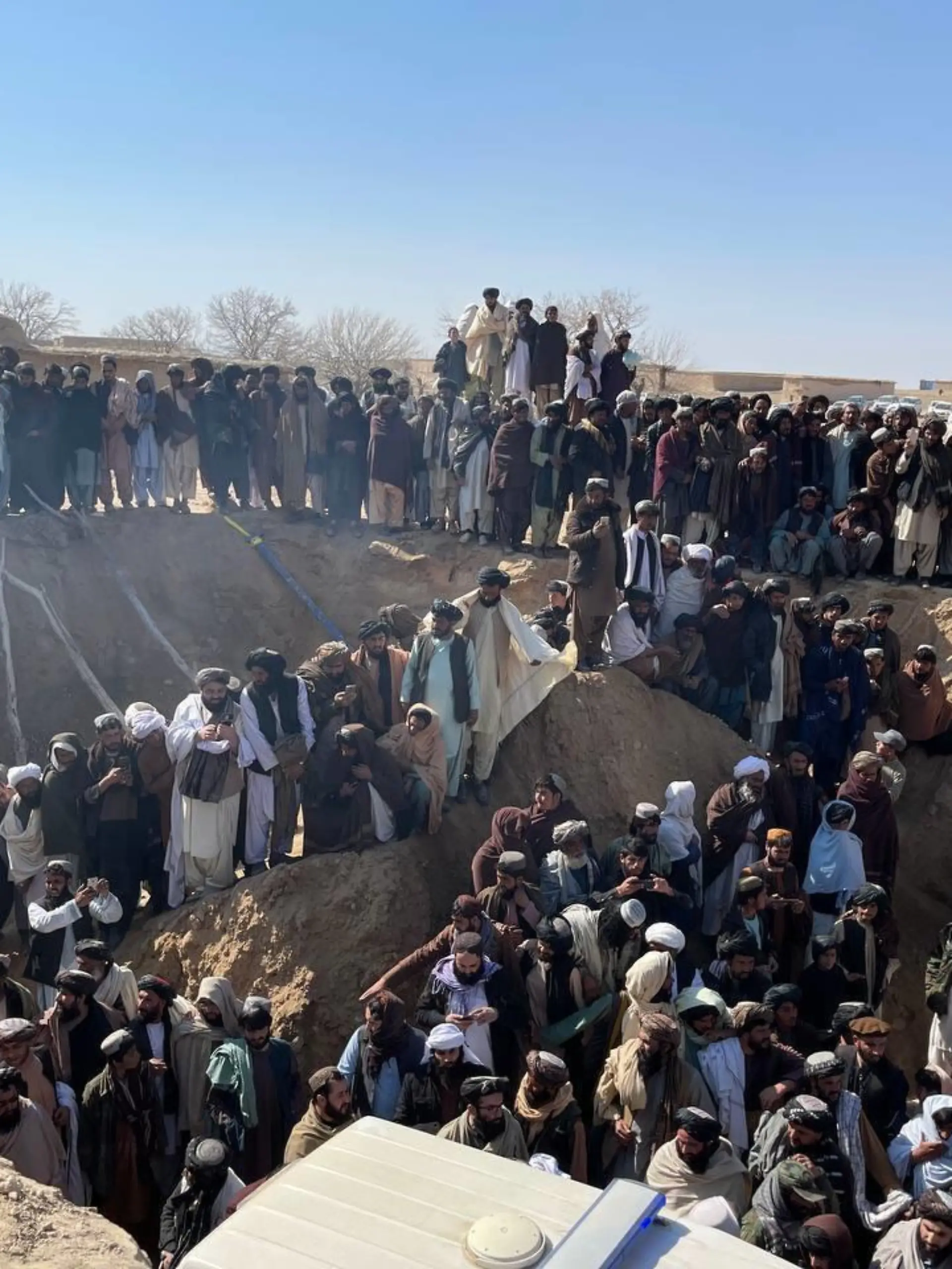 ZABUL, AFGHANISTAN - FEBRUARY 18: A view of rescue operation to save a boy trapped in a well for days in Zabul, Afghanistan on February 18, 2022. A seven-year-old Afghan boy who was trapped in a well for three days in Zabul province in the south of the country has died despite efforts to rescue him, a senior Taliban leader said on Friday. Murteza Khaliqi / Anadolu Agency