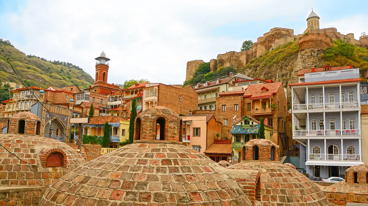 Tbilisi (Georgia) old town viewed from the sulphur baths.