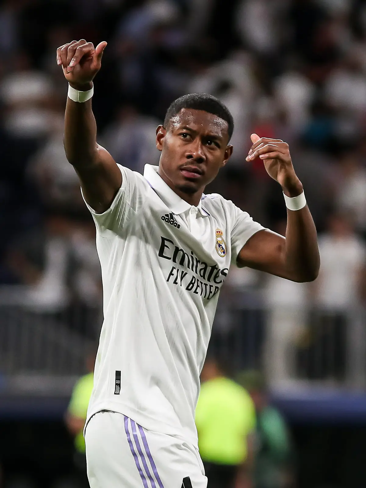 May 9, 2023, MADRID, MADRID, SPAIN: David Alaba of Real Madrid greets the public during the UEFA Champions League, Semi Finals, football match played between Real Madrid and Manchester City at Santiago Bernabeu Stadium on May 09, 2023 in Madrid, Spain. (Credit Image: © Irina R. Hipolito/AFP7 via ZUMA Press Wire) / action press