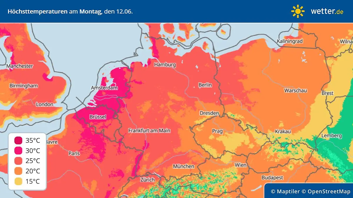 Die Temperaturen in Deutschland am Montag: Ganz leicht abgekühlt.