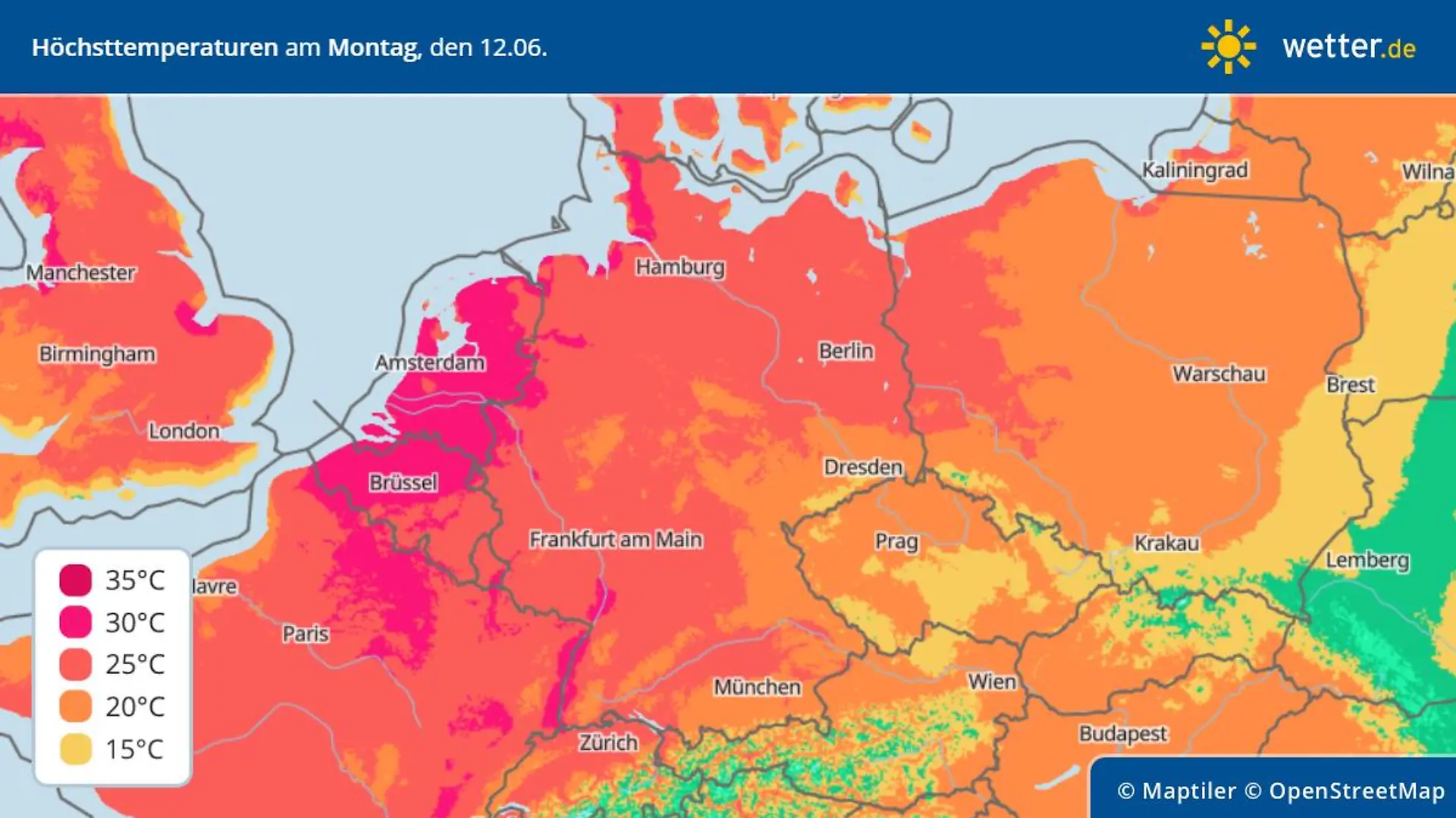 Die Temperaturen in Deutschland am Montag: Ganz leicht abgekühlt.