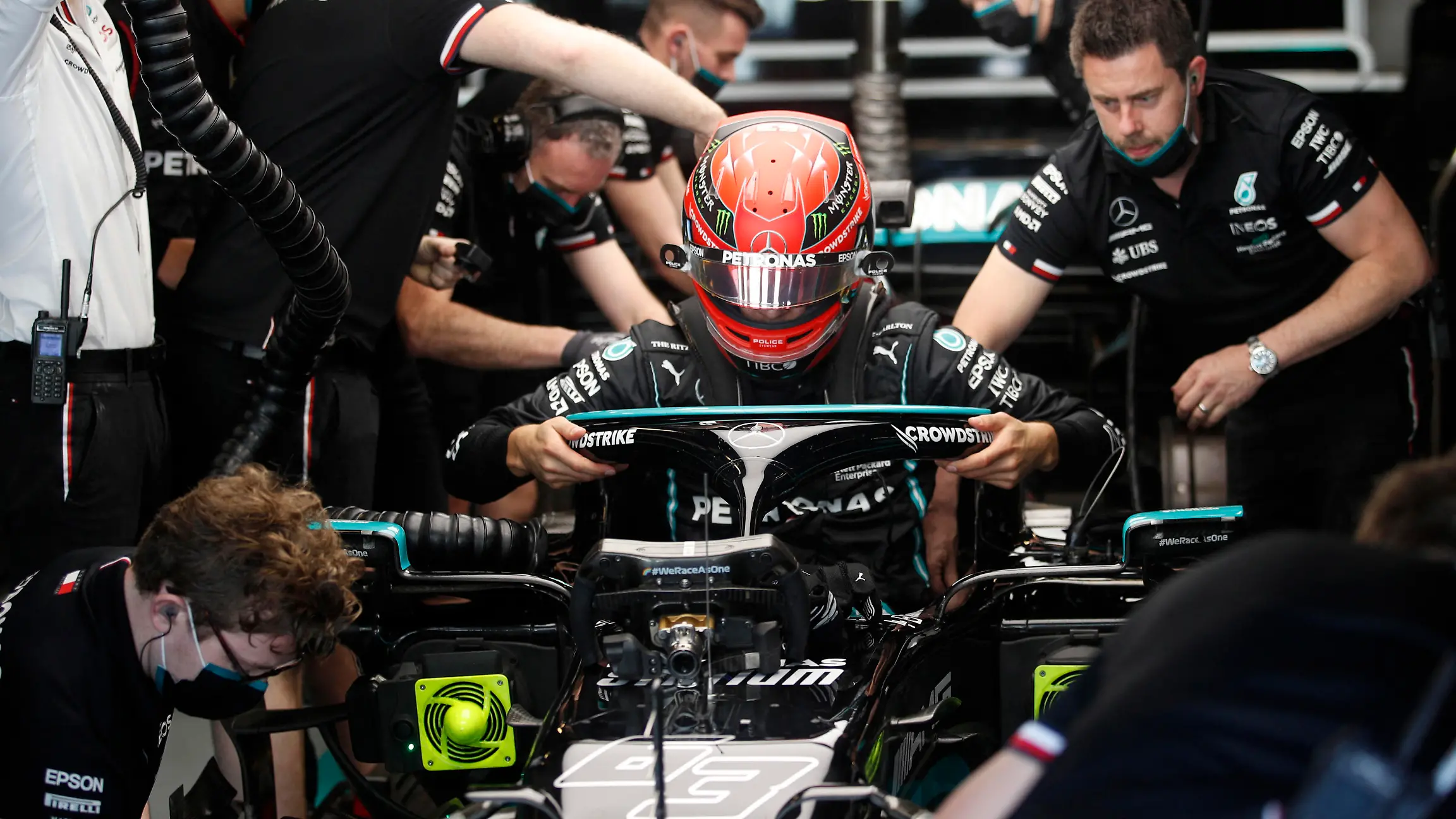 Formula One F1 - Young Driver Test - Yas Marina Circuit, Abu Dhabi, United Arab Emirates - December 14, 2021 Mercedes' George Russell during testing REUTERS/Hamad I Mohammed