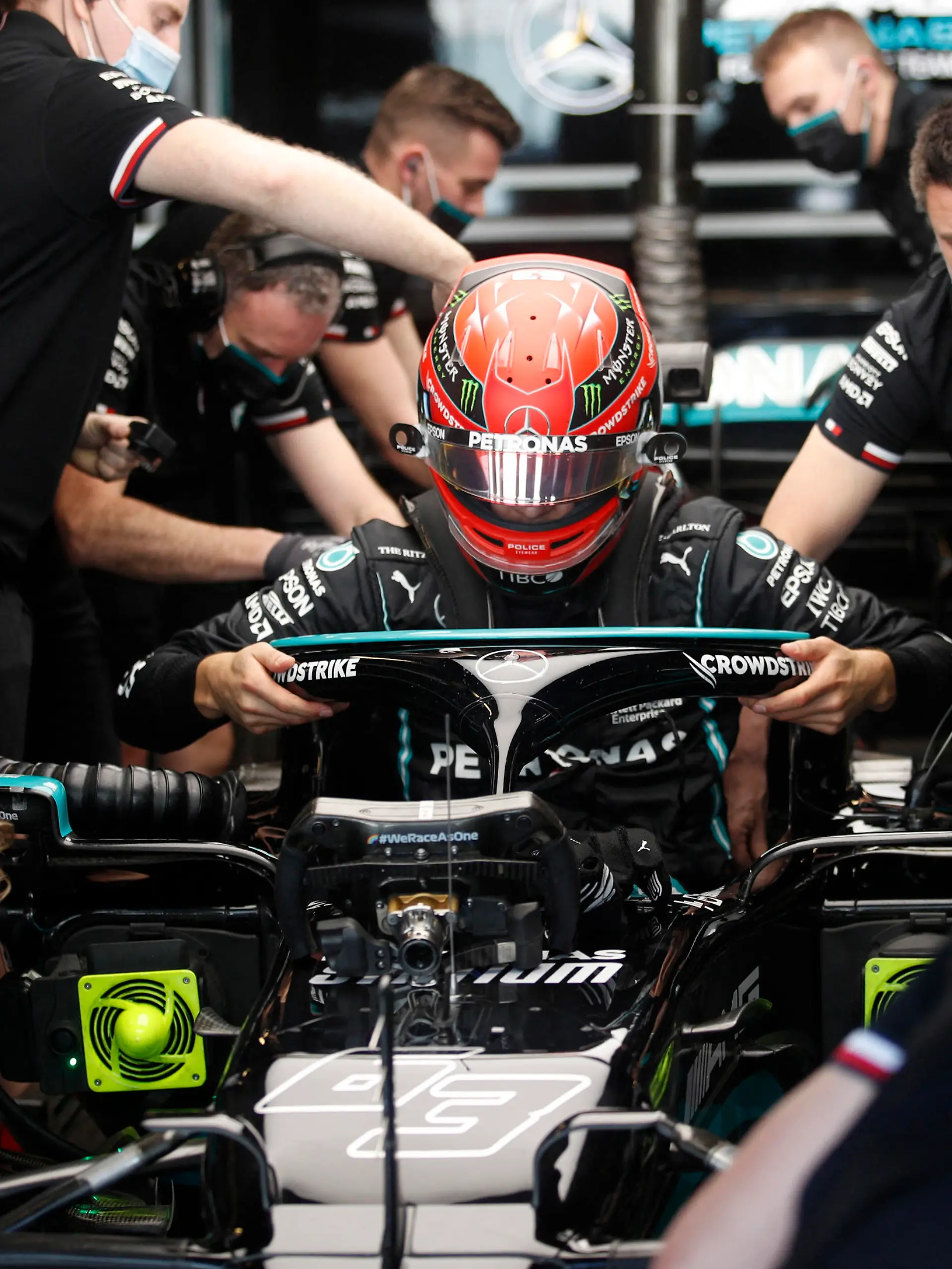 Formula One F1 - Young Driver Test - Yas Marina Circuit, Abu Dhabi, United Arab Emirates - December 14, 2021 Mercedes' George Russell during testing REUTERS/Hamad I Mohammed