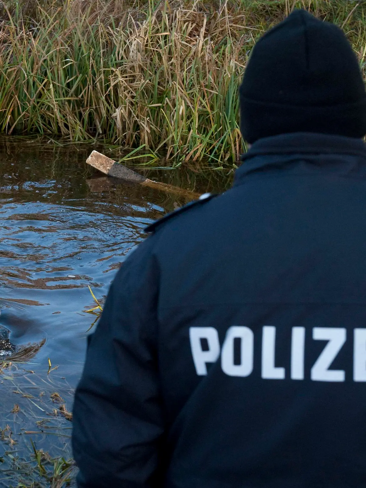 Ein Polizeitaucher sucht am Donnerstag (08.12.2011) im Bach Stepenitz nahe Drieberg nach möglichen Spuren. Am Ufer des Baches nordwestlich von Schwerin hat ein Angler am MIttwoch (07.12.2011) ein totes Baby gefunden. Gerichtsmediziner gehen davon aus, dass der Junge lebend zur Welt gekommen ist. Die Leiche hat vermutlich schon mehrere Tage an dem Bach gelegen. Die Polizei hofft, dass Zeugen helfen können, die Mutter zu finden. Foto: Robert Schlesinger dpa/lmv  +++(c) dpa - Bildfunk+++