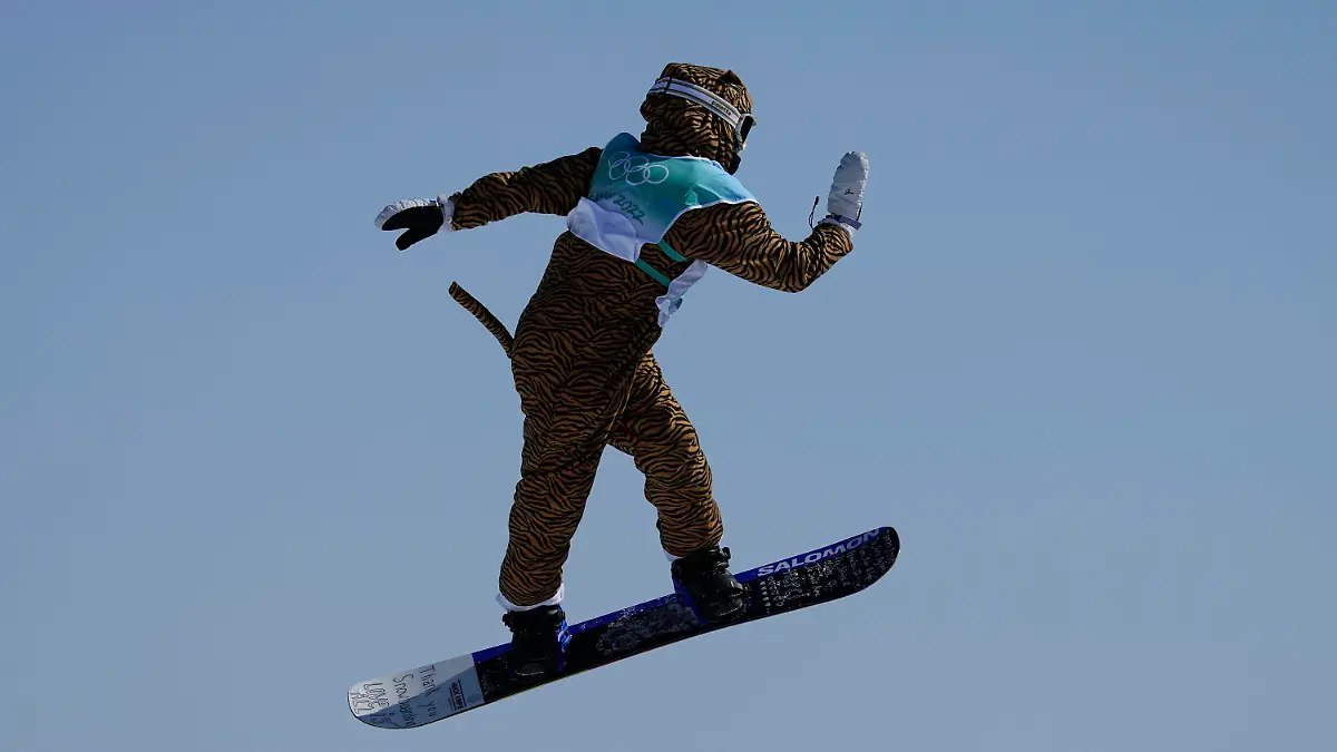 Lucile Lefevre of France competes during the women's snowboard big air qualifications of the 2022 Winter Olympics, Monday, Feb. 14, 2022, in Beijing. (AP Photo/Jae C. Hong)