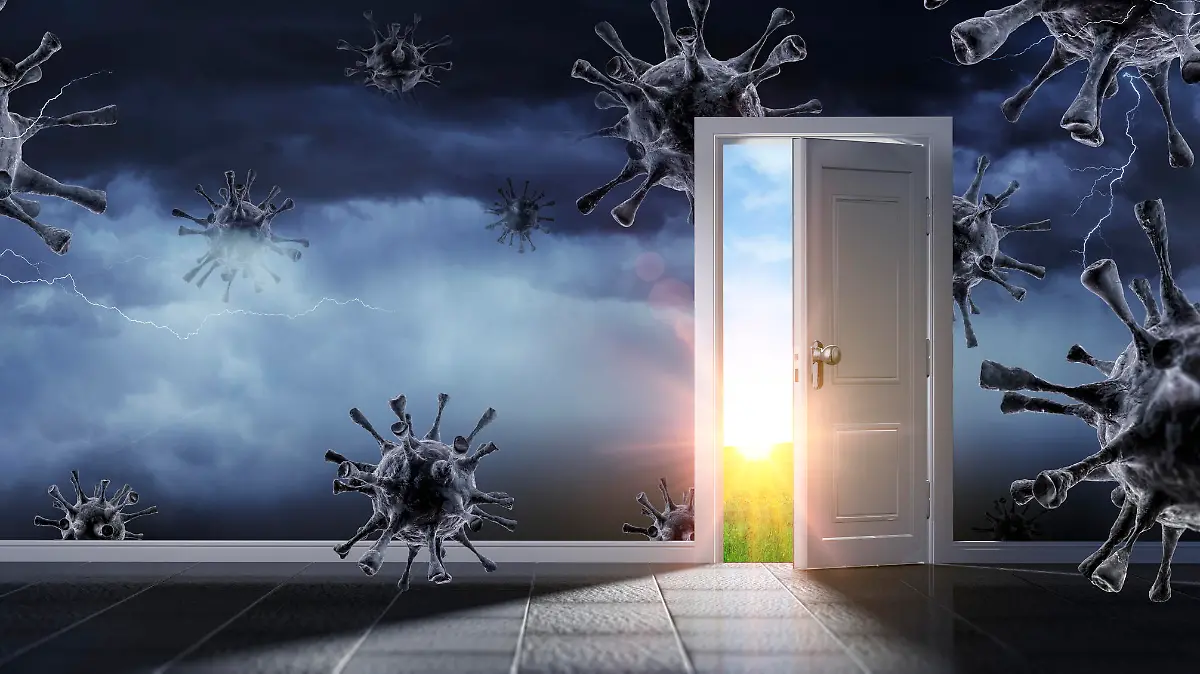 Open Door To New Normality - Exit From Stormy Room With Coronavirus