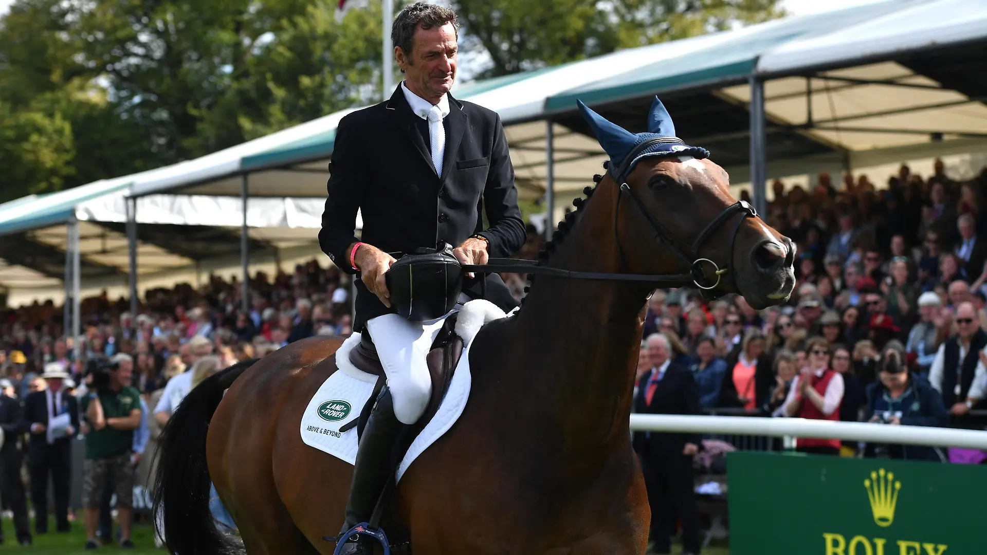 Land Rover Burghley Horse Trials. Eventing star Sir Mark Todd receives a retirement ceremony at the Land Rover Burghley Horse Trials in Stamford, Lincolnshire. Picture date: Sunday September 8, 2019. Photo credit should read: Jacob King/PA Wire URN:45121489
