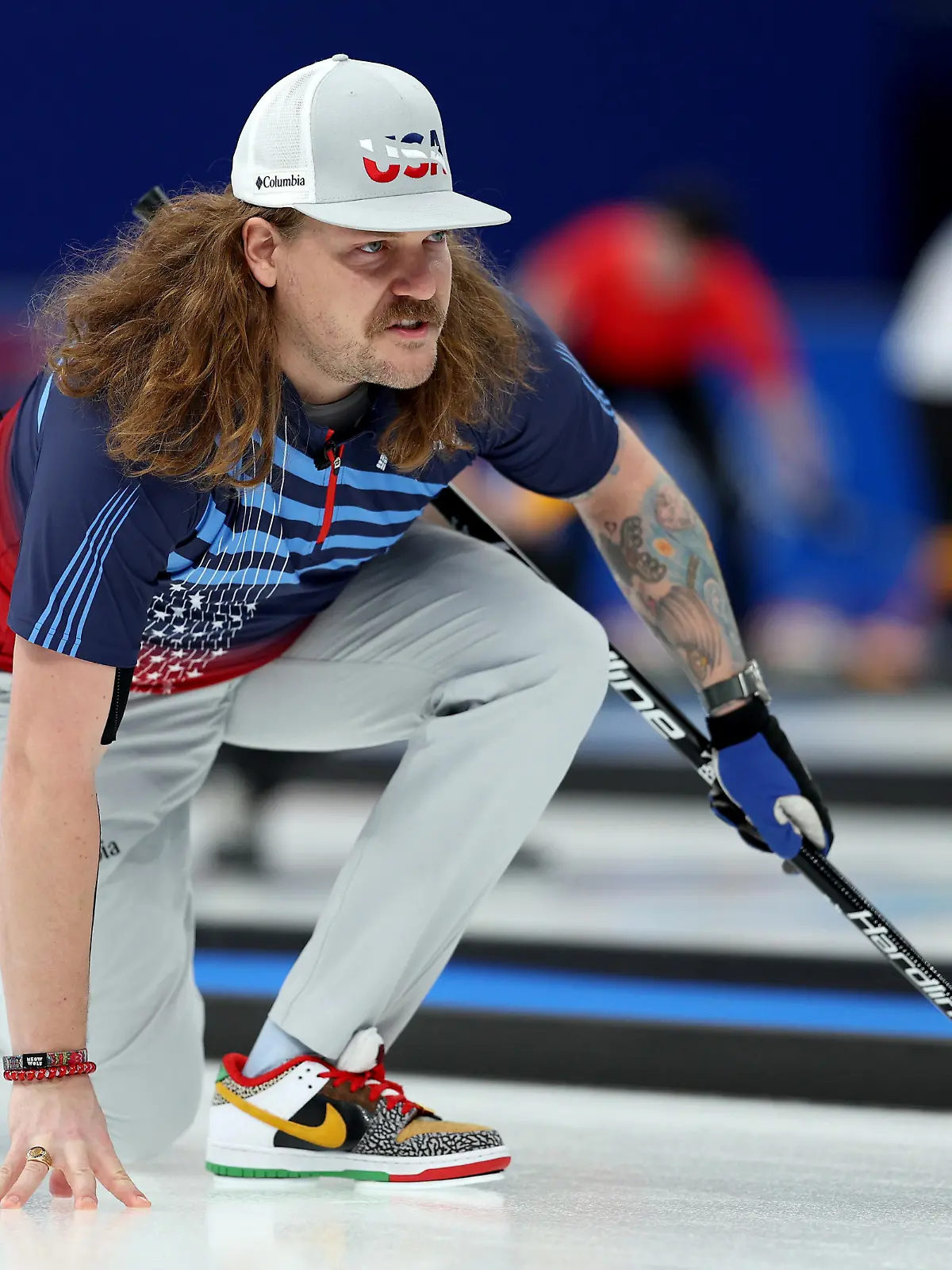 BEIJING, CHINA - FEBRUARY 10: Matt Hamilton of Team United States looks on against Team Sweden during the Men's Round Robin Session on Day 6 of the Beijing 2022 Winter Olympic Games at National Aquatics Centre on February 10, 2022 in Beijing, China. (Photo by Richard Heathcote/Getty Images)