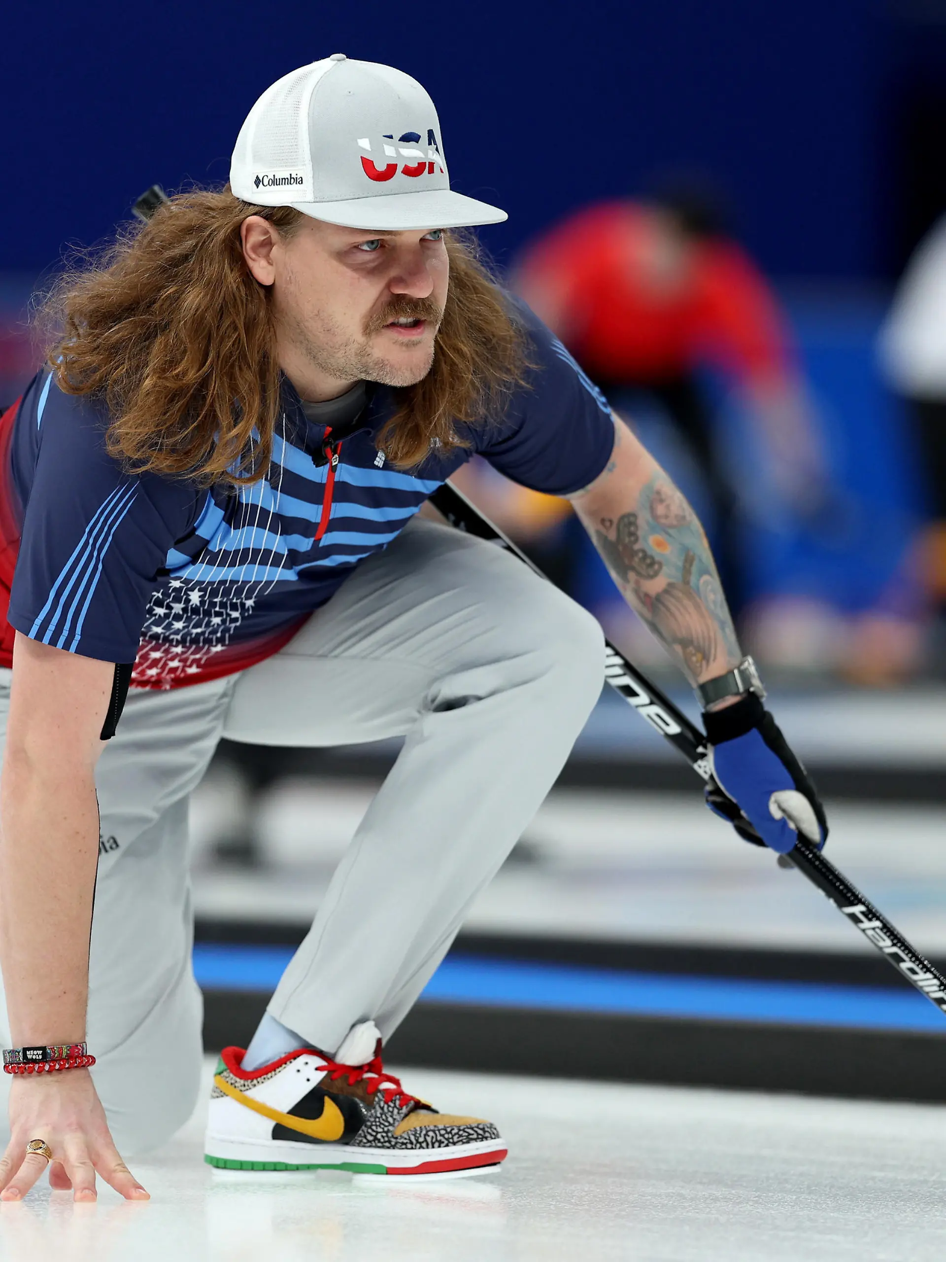 BEIJING, CHINA - FEBRUARY 10: Matt Hamilton of Team United States looks on against Team Sweden during the Men's Round Robin Session on Day 6 of the Beijing 2022 Winter Olympic Games at National Aquatics Centre on February 10, 2022 in Beijing, China. (Photo by Richard Heathcote/Getty Images)