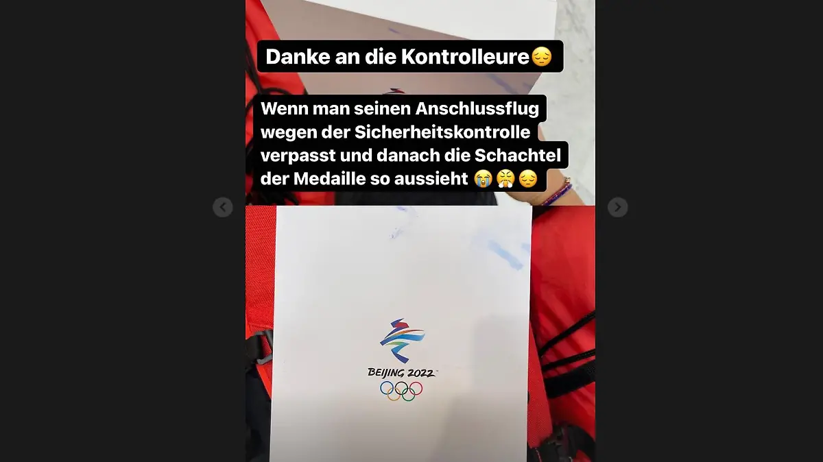 Althaus postet ein Bild ihrer Medaillen-Box nach der Flughafenkontrolle
