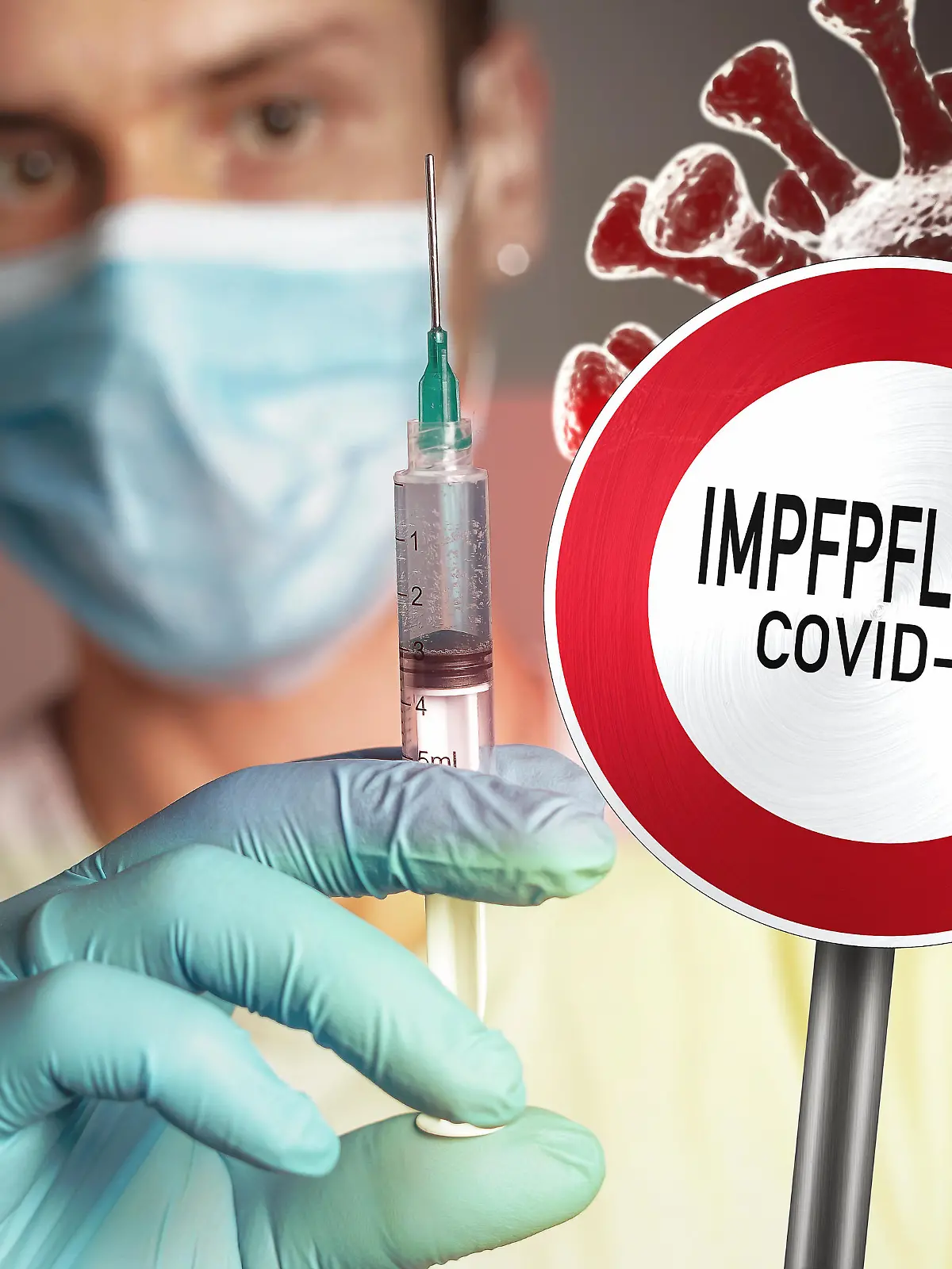 Coronavirus Impfpflicht - Schild mit der Aufschrift Impfpflicht, Allgemeine Impfpflicht in Deutschland Symbolbild || Modellfreigabe vorhanden