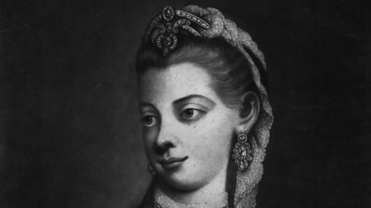 'Her Most Excellent Majesty Charlotte Queen of Great Britain', 1762. Sophia Charlotte of Mecklenburg-Strelitz (1744-1818), Queen consort of George III, wearing ermine, ropes of pearls, and jewels. (The Print Collector / Heritage-Images)