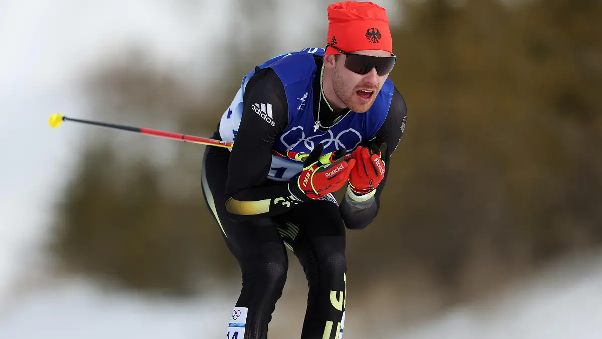 ZHANGJIAKOU, CHINA - FEBRUARY 11: Albert Kuchler of Team Germany competes during the Men's Cross-Country Skiing 15km Classic on Day 7 of Beijing 2022 Winter Olympics at The National Cross-Country Skiing Centre on February 11, 2022 in Zhangjiakou, China. (Photo by Maja Hitij/Getty Images)