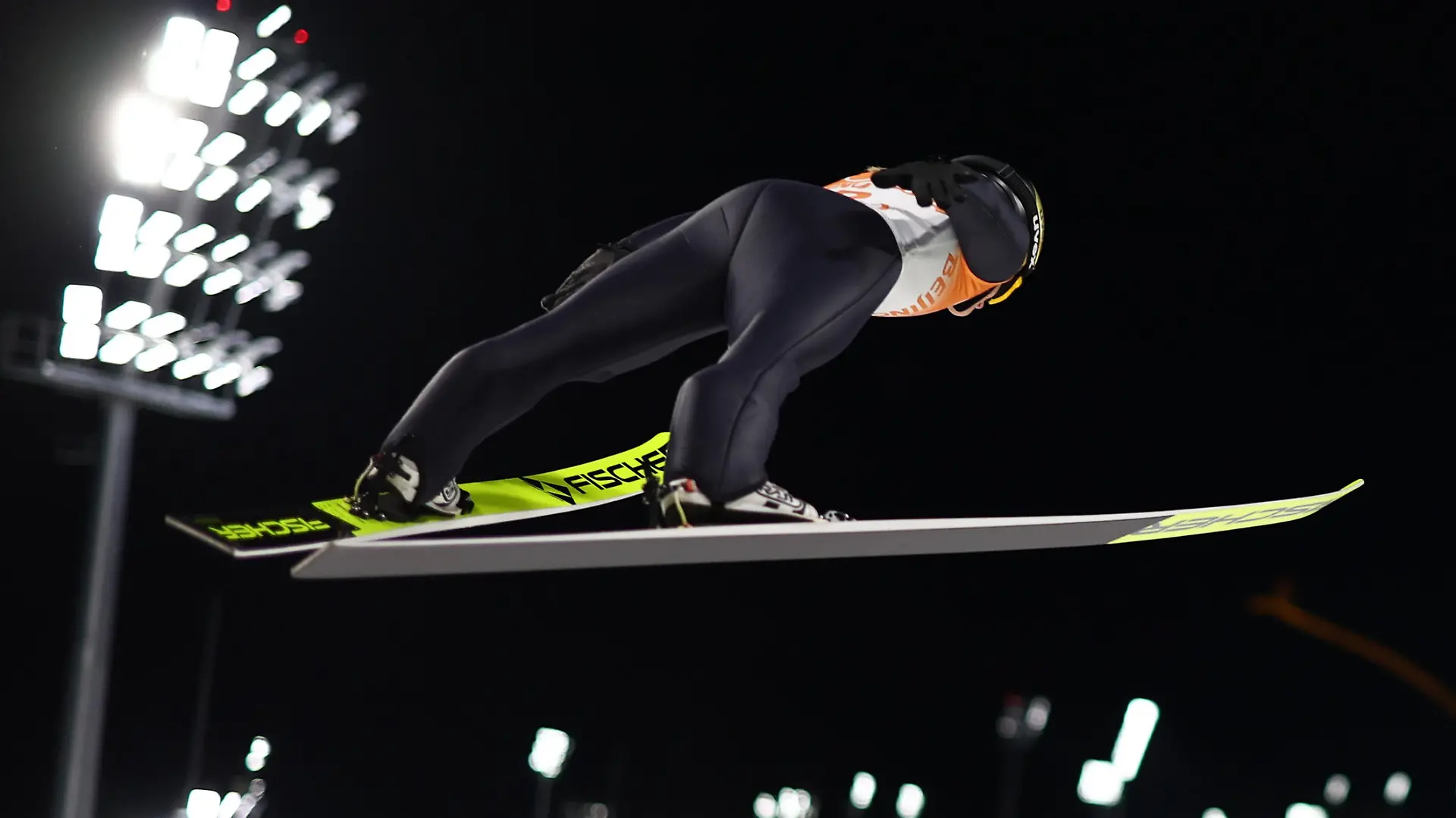 ZHANGJIAKOU, CHINA - FEBRUARY 07: Katharina Althaus of Team Germany jumps during Mixed Team Ski Jumping First Round at National Ski Jumping Centre on February 07, 2022 in Zhangjiakou, China. (Photo by Al Bello/Getty Images)