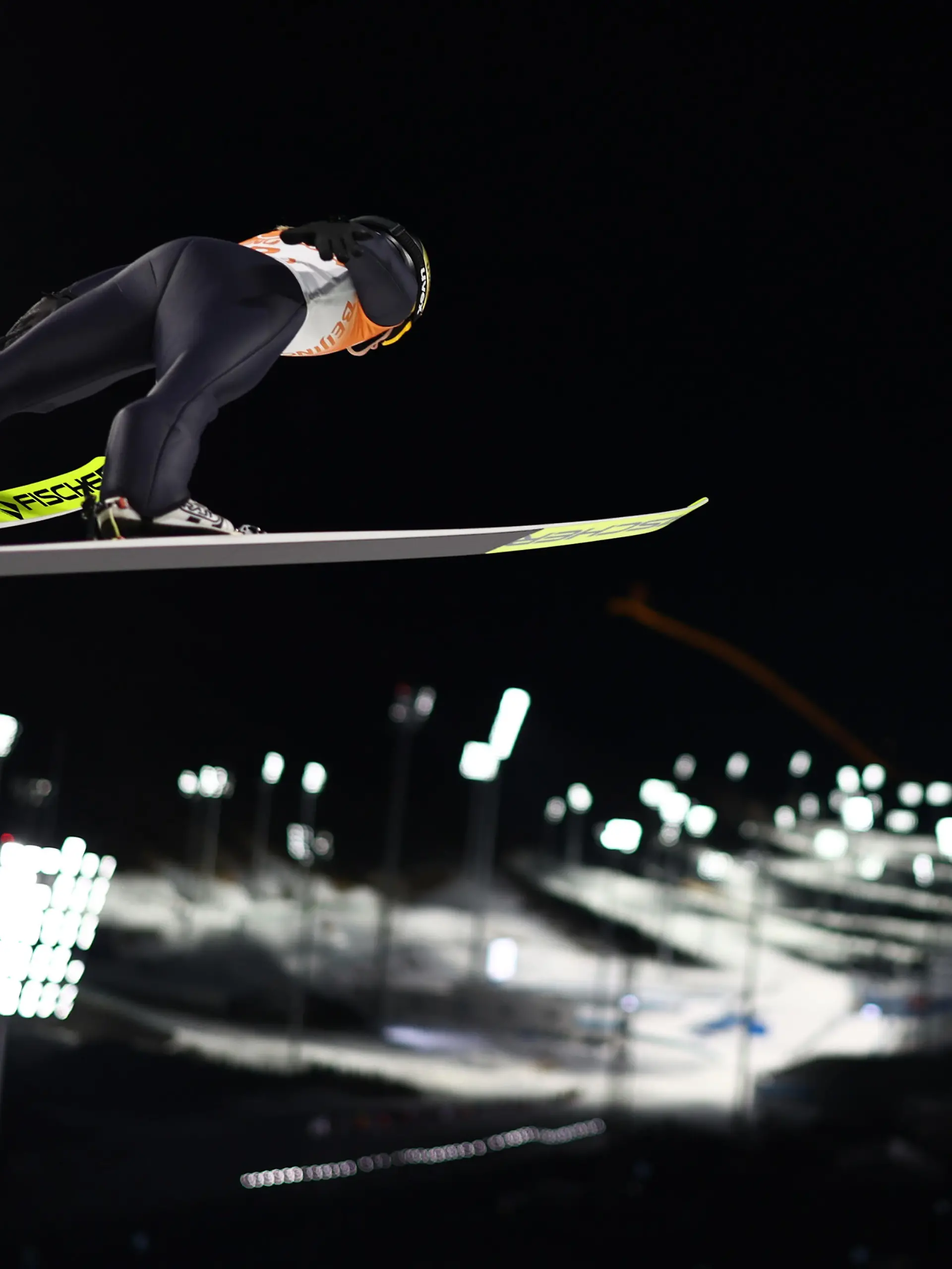 ZHANGJIAKOU, CHINA - FEBRUARY 07: Katharina Althaus of Team Germany jumps during Mixed Team Ski Jumping First Round at National Ski Jumping Centre on February 07, 2022 in Zhangjiakou, China. (Photo by Al Bello/Getty Images)