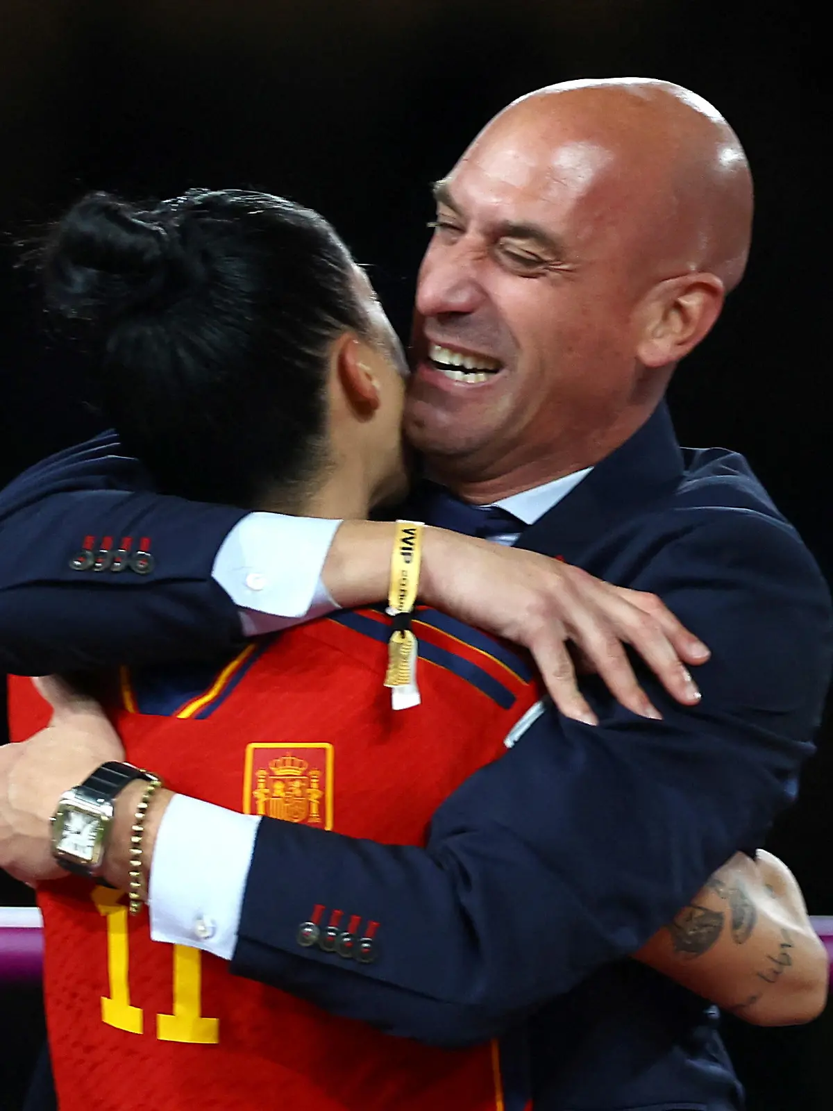 Soccer Football - FIFA Women's World Cup Australia and New Zealand 2023 - Final - Spain v England - Stadium Australia, Sydney, Australia - August 20, 2023 Spain's Jennifer Hermoso celebrates with President of the Royal Spanish Football Federation Luis Rubiales after the match REUTERS/Hannah Mckay