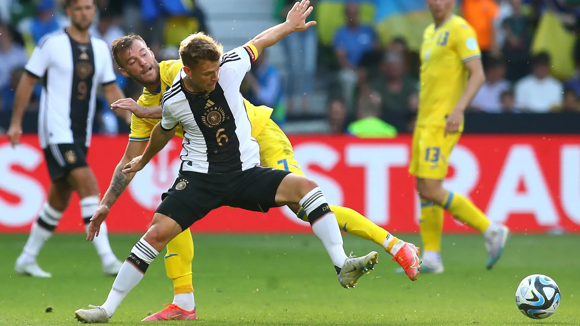 12.06.2023, xtgx, Fussball Länderspiel, Deutschland - Ukraine emspor, v.l. Andriy Yarmolenko Ukraine Joshua Kimmich Deutsche Fussball Nationalmannschaft DFB Zweikampf, Aktion, action, battle for the ball DFL/DFB REGULATIONS PROHIBIT ANY USE OF PHOTOGRAPHS as IMAGE SEQUENCES and/or QUASI-VIDEO Bremen *** 12 06 2023, xtgx, international football match, Germany Ukraine emspor, v l Andriy Yarmolenko Ukraine Joshua Kimmich German national football team DFB Zweikampf, action, battle for the ball DFL DFB REGULATES PROHIBIT ANY USE OF PHOTOGRAPHS AS IMAGE SEQUENCES AND OR QUASI VIDEO Bremen
