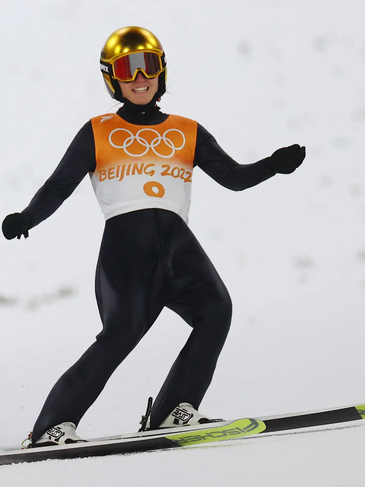 2022 Beijing Olympics - Ski Jumping - Mixed Team 1st Round - National Ski Jumping Centre, Zhangjiakou, China - February 7, 2022. Katharina Althaus of Germany in action. REUTERS/Lindsey Wasson