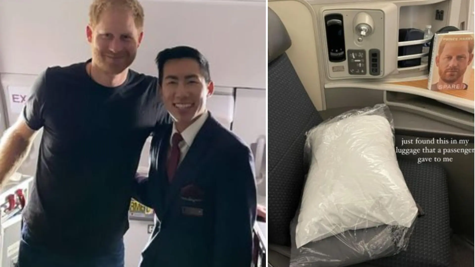 Selfie mit Prinz Harry und noch ein kleines Geschenk. Flugbegleiter Holden Pattern wird seinen royalen Passagier wohl so schnell nicht vergessen.