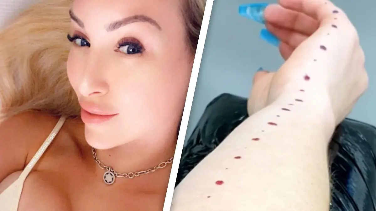 Tracy Kiss ließ sich ein Lineal-Tattoo auf den Arm stechen, um das beste Stück ihres Partners zu messen.