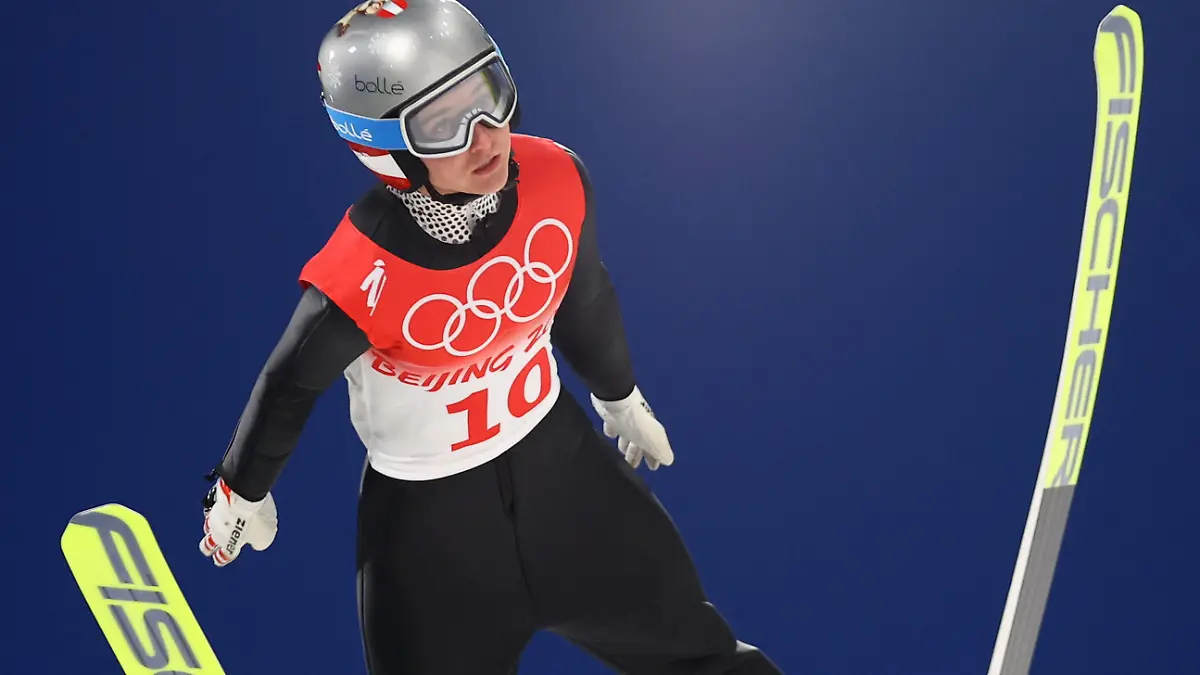 2022 Beijing Olympics - Ski Jumping - Women's NH Ind. Trial for Comp. - National Ski Jumping Centre, Zhangjiakou, China - February 5, 2022. Sophie Sorschag of Austria in action. REUTERS/Hannah Mckay
