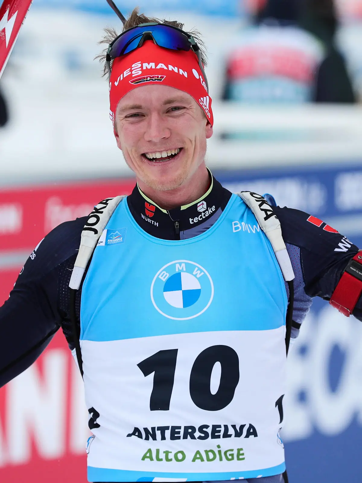  BIATHLON - IBU WC Antholz ANTHOLZ,ITALY,22.JAN.22 - BIATHLON - IBU World Cup, 15km mass start, men. Image shows the rejoicing of Benedikt Doll GER. PUBLICATIONxNOTxINxAUTxSUIxSWE GEPAxpictures/xDavidxGeieregger