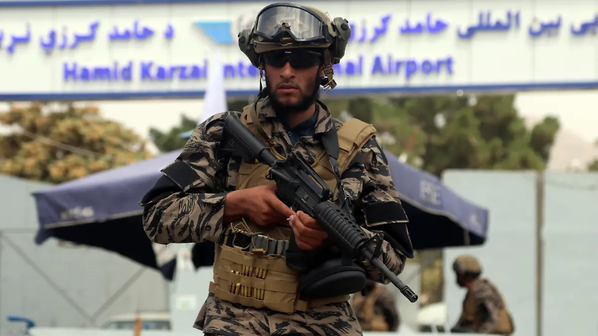 Taliban special force fighters stand guard outside the Hamid Karzai International Airport after the U.S. military's withdrawal, in Kabul, Afghanistan, Tuesday, Aug. 31, 2021. The Taliban were in full control of Kabul's airport on Tuesday, after the last U.S. plane left its runway, marking the end of America's longest war. (AP Photo/Khwaja Tawfiq Sediqi)