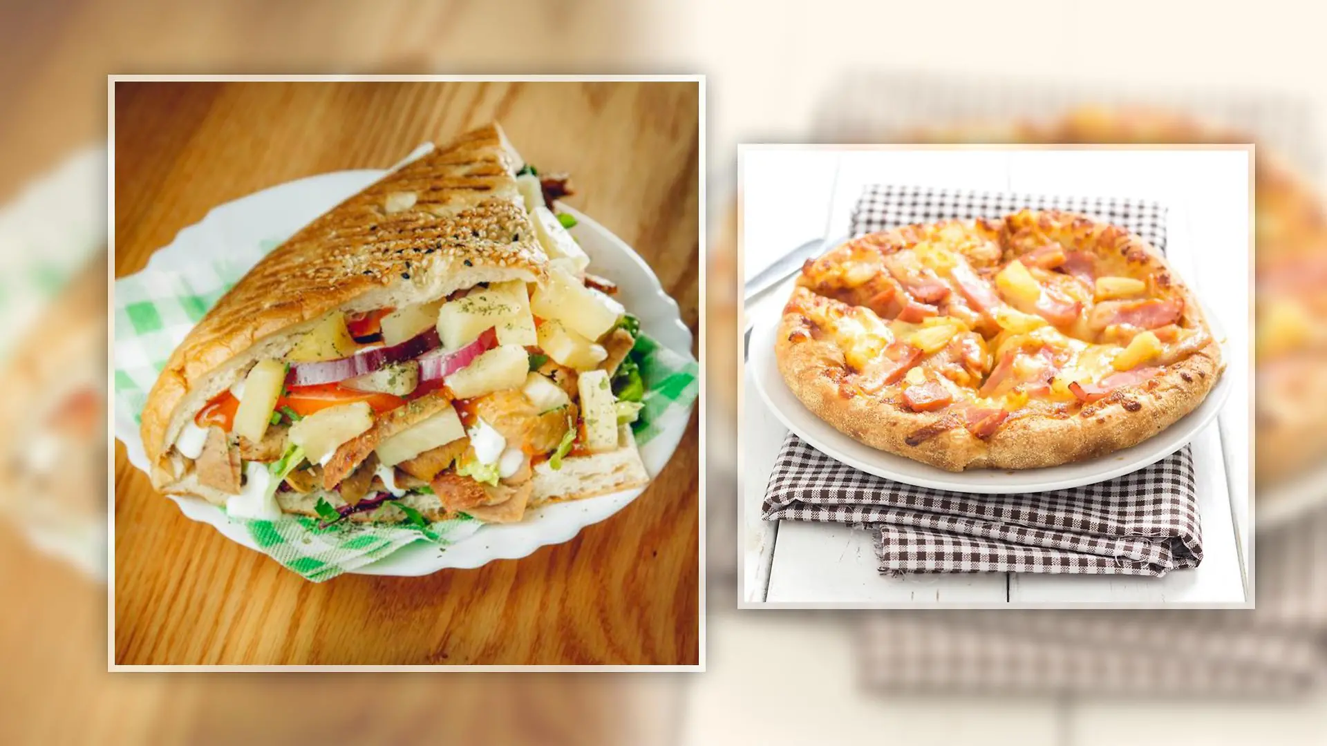 Symbolbild: Links Döner Hawaii, rechts Pizza Hawaii.