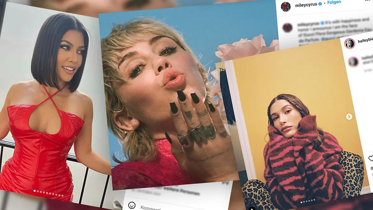 Instagram Posts mit Hailey Bieber, Kourtney Kardashian und Miley Cyrus.