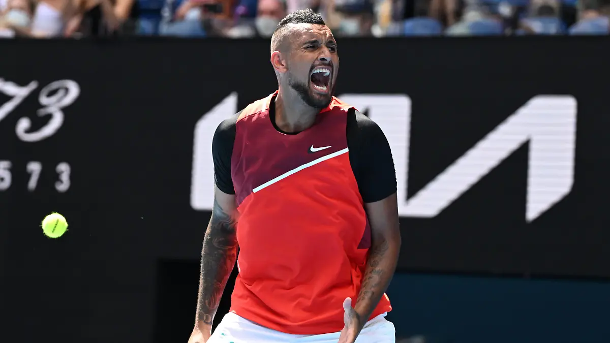 TENNIS AUSTRALIAN OPEN, Nick Kyrgios of Australia reacts after winning the first set during his Mens doubles semifinal match with Thanasi Kokkinakis, against Marcel Granollers of Spain and Horacio Zeballos of Argentina on Day 11 of the Australian Open, at Melbourne Park, in Melbourne, Thursday, January 27, 2022. ACHTUNG: NUR REDAKTIONELLE NUTZUNG, KEINE ARCHIVIERUNG UND KEINE BUCHNUTZUNG MELBOURNE VIC AUSTRALIA PUBLICATIONxINxGERxSUIxAUTxONLY Copyright: xDAVExHUNTx 20220127001617506837