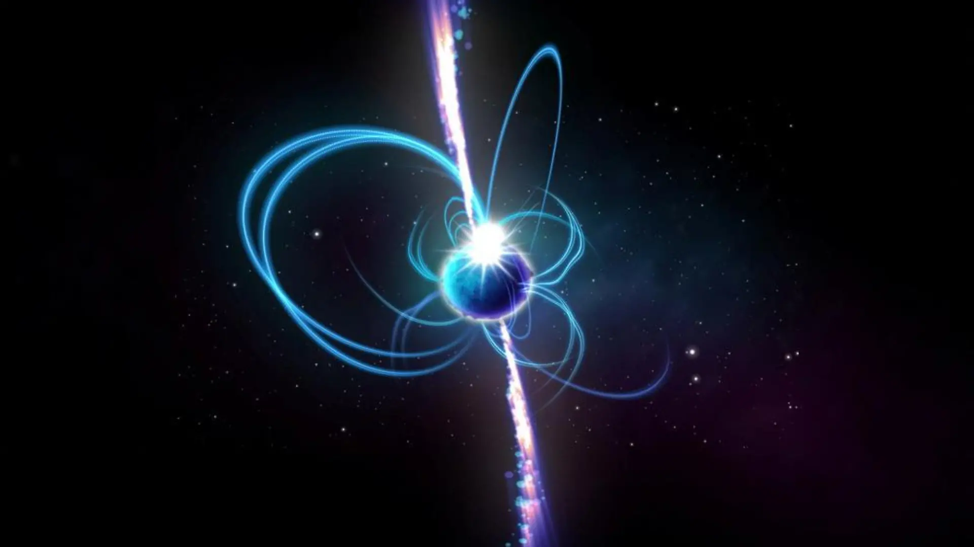 An artist's impression of an object located roughly 4,200 light years from our solar system that may be a type of neutron star - the dense, collapsed core of a massive star that exploded as a supernova - called a magnetar, in this handout image obtained January 27, 2022. The object was detected using the Murchison Widefield Array telescope in Australia. Courtesty of International Centre for Radio Astronomy Research/Handout via REUTERS THIS IMAGE HAS BEEN SUPPLIED BY A THIRD PARTY. NO RESALES. NO ARCHIVES