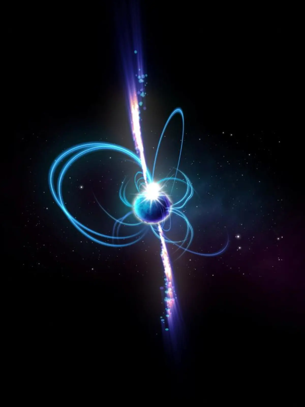 An artist's impression of an object located roughly 4,200 light years from our solar system that may be a type of neutron star - the dense, collapsed core of a massive star that exploded as a supernova - called a magnetar, in this handout image obtained January 27, 2022. The object was detected using the Murchison Widefield Array telescope in Australia. Courtesty of International Centre for Radio Astronomy Research/Handout via REUTERS  THIS IMAGE HAS BEEN SUPPLIED BY A THIRD PARTY. NO RESALES. NO ARCHIVES