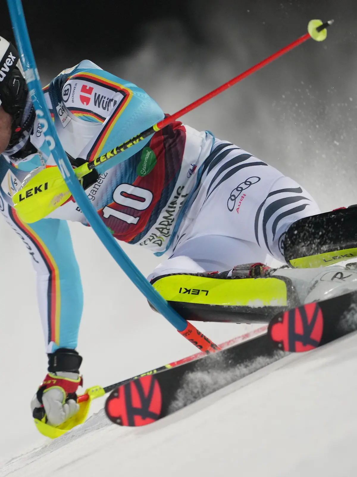 dpatopbilder - 25.01.2022, Österreich, Schladming: Ski alpin: Weltcup, Slalom, Herren, 1. Durchgang. Linus Straßer aus Deutschland. Foto: Georg Hochmuth/APA/dpa +++ dpa-Bildfunk +++