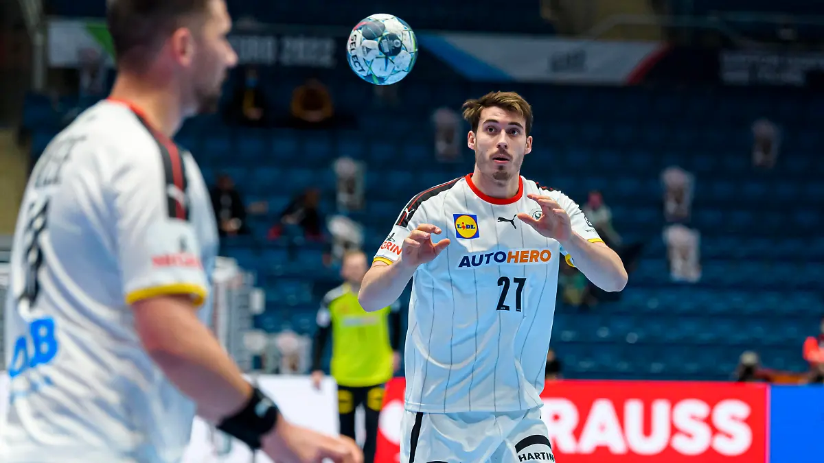 Bratislava, 23. Januar 2022: Handball EHF EM, Hauptrunde, Gruppe 2, Deutschland vs. Schweden Hendrik Wagner Deutschland / Ludwigshafen Bratislava Ondreja Nepelu Arena Slovakia *** Bratislava, 23 January 2022 Handball EHF European Championship, Main Round, Group 2, Germany vs Sweden Hendrik Wagner Germany Ludwigshafen Bratislava Ondreja Nepelu Arena Slovakia