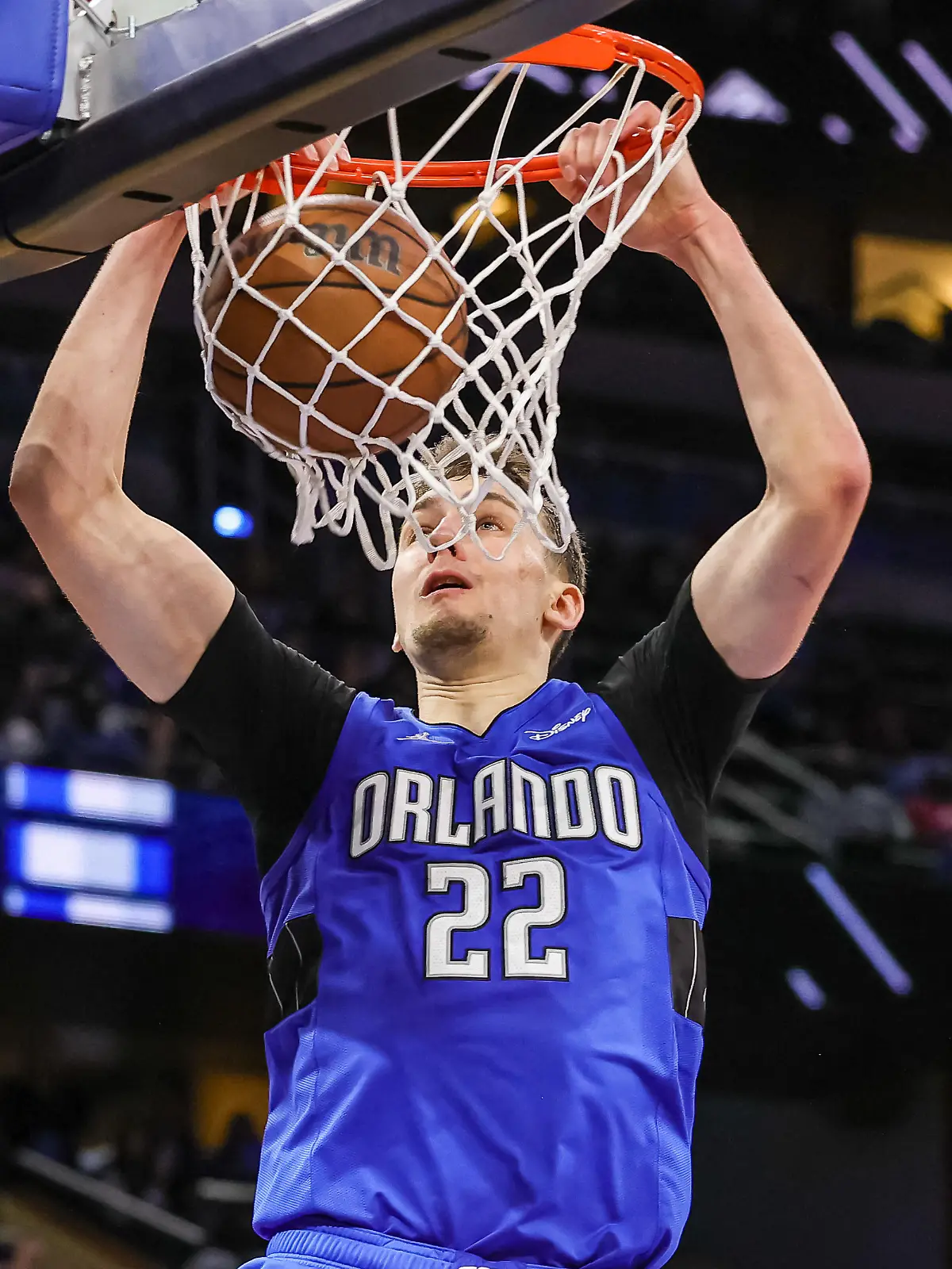 Jan 9, 2022; Orlando, Florida, USA; Orlando Magic forward Franz Wagner (22) dunks the ball during the second half against the Washington Wizards at Amway Center. Mandatory Credit: Mike Watters-USA TODAY Sports