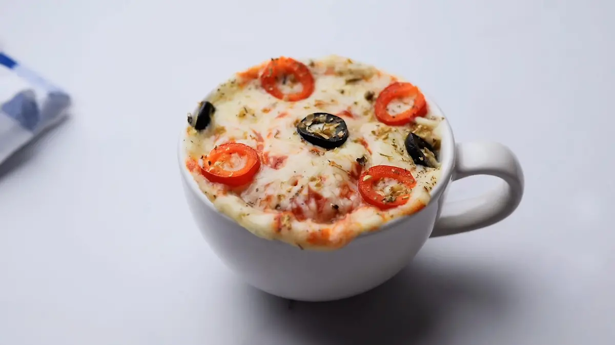 Pizza in a mug, mug pizza on white background