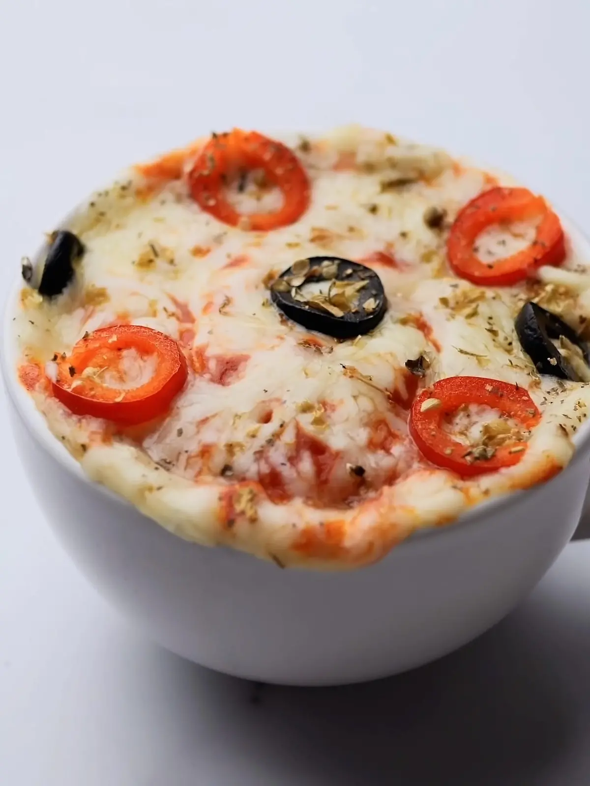 Pizza in a mug, mug pizza on white background