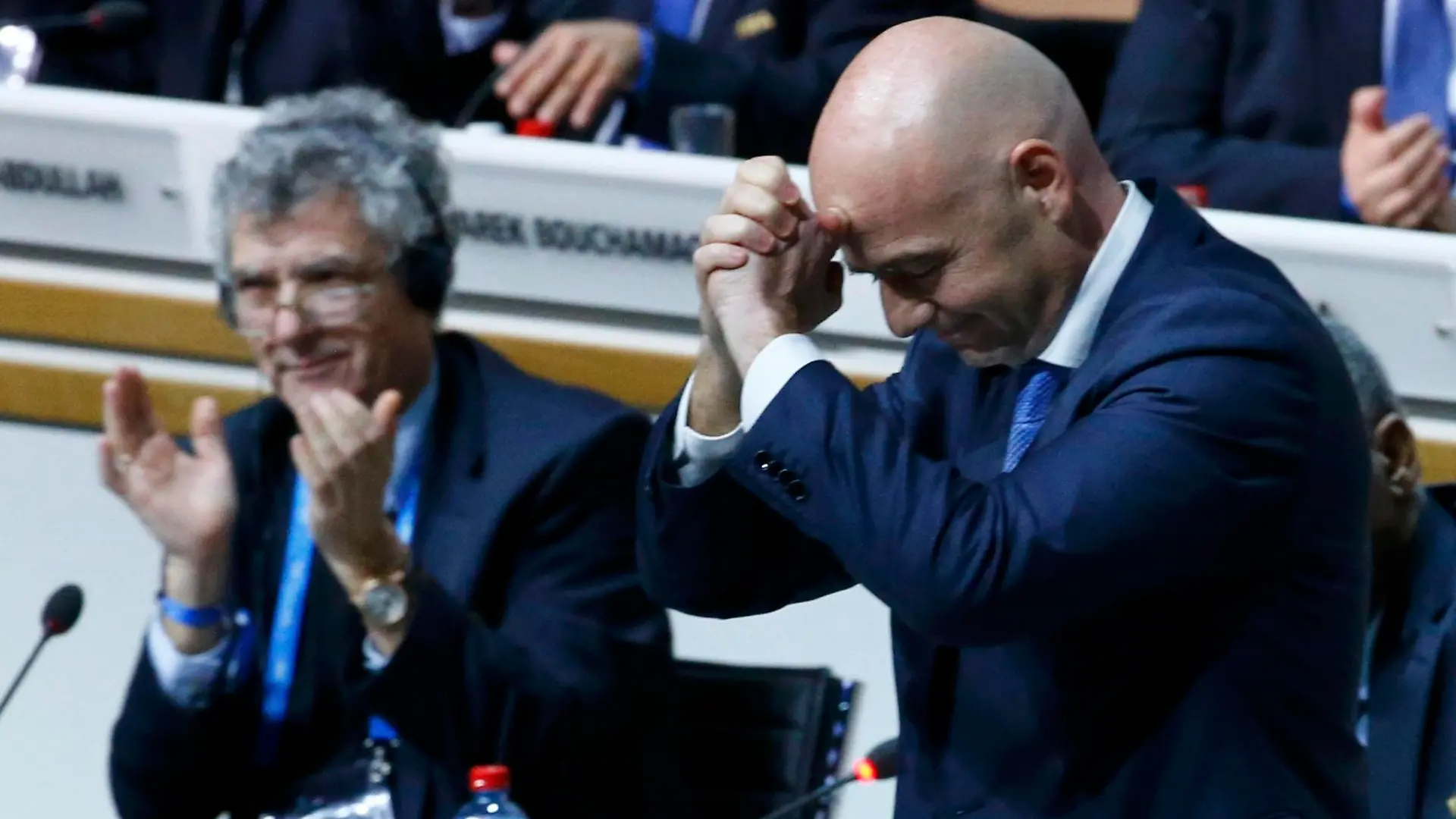 Newly elected FIFA President Gianni Infantino reacts during the Extraordinary Congress in Zurich, Switzerland February 26, 2016. Infantino was chosen as the new president of FIFA, a position which made his predecessor Sepp Blatter as instantly recognisable as some of the world's leading statesman.     REUTERS/Ruben Sprich